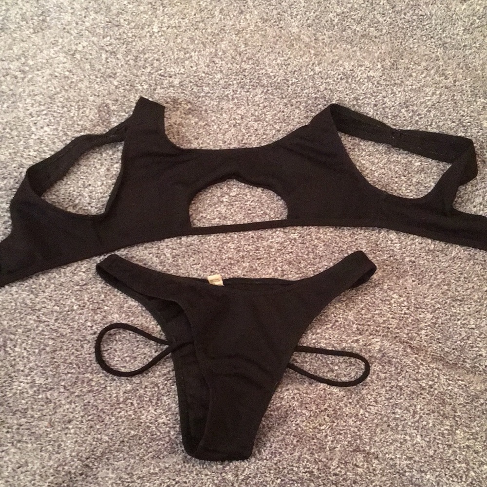Black Geometric Cut-Out Bikini Swim Set